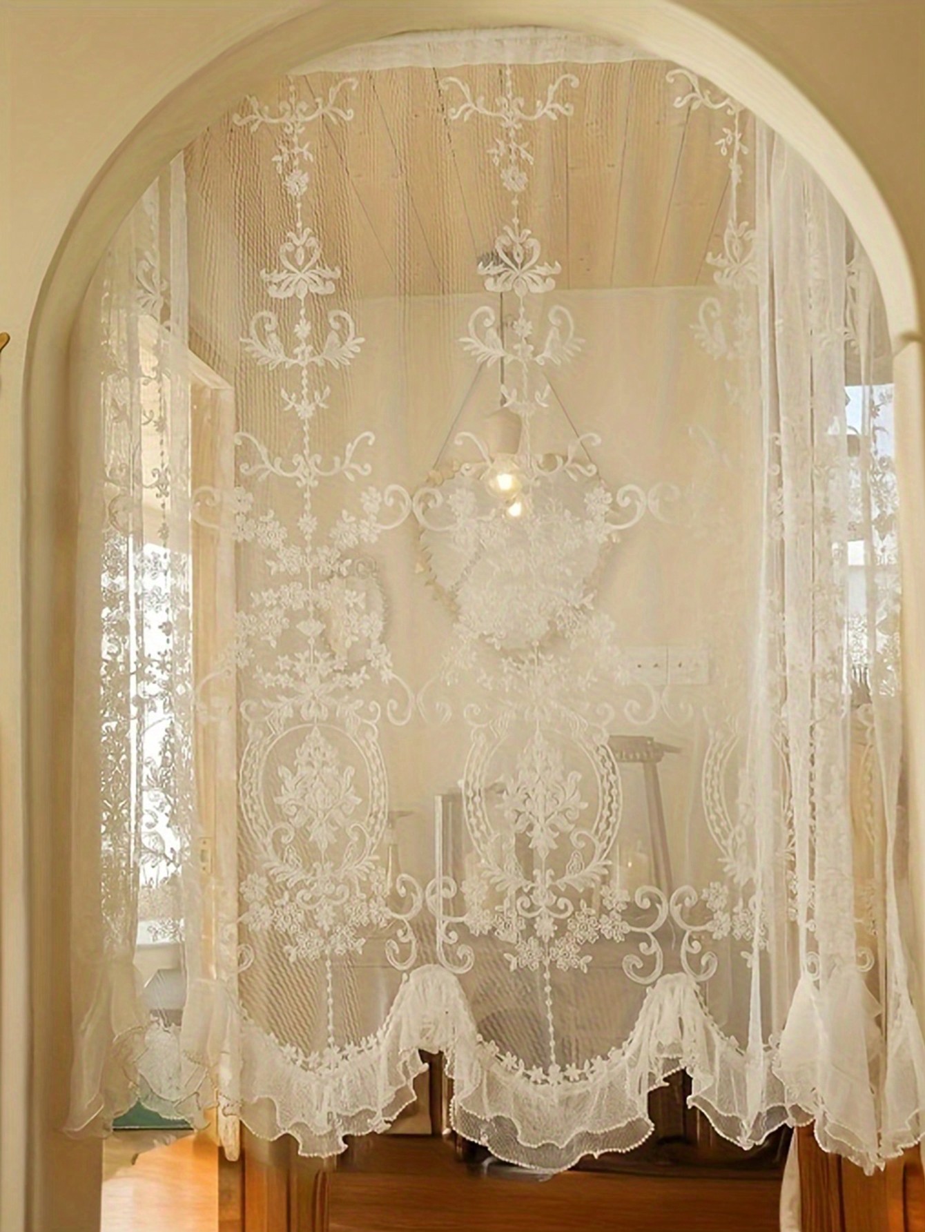Home Textiles France - ผ้าม่านปักลายสไตล์ฝรั่งเศสวินเทจประดับมุก 1 ผืน สำหรับตกแต่งบ้าน