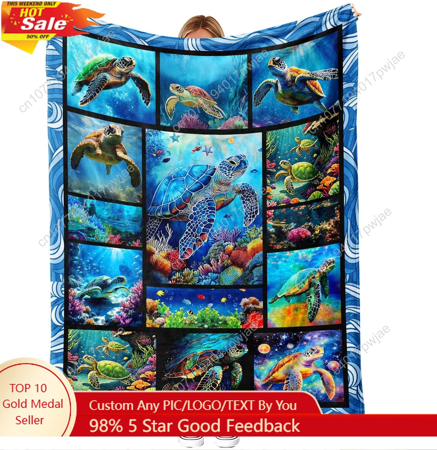 Home Textiles Throw - ผ้าห่มลายเต่าทะเล ผ้าฟลานเนล นุ่มสบาย ลายศิลปะแนวทะเล ตกแต่งบ้านสไตล์ชายทะเล สำหรับโซฟา