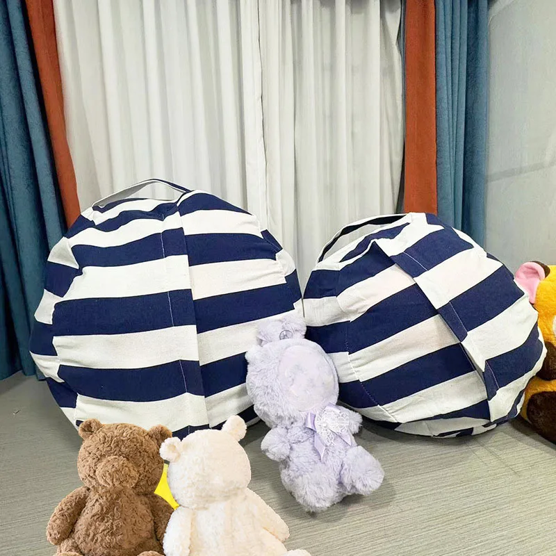 Floor Cushion Pouf - เก้าอี้บีนแบ็กเก็บของเล่นเด็ก ผ้าแคนวาสแบบมีซิป จัดเก็บตุ๊กตาขนนุ่ม ความจุขนาดใหญ่
