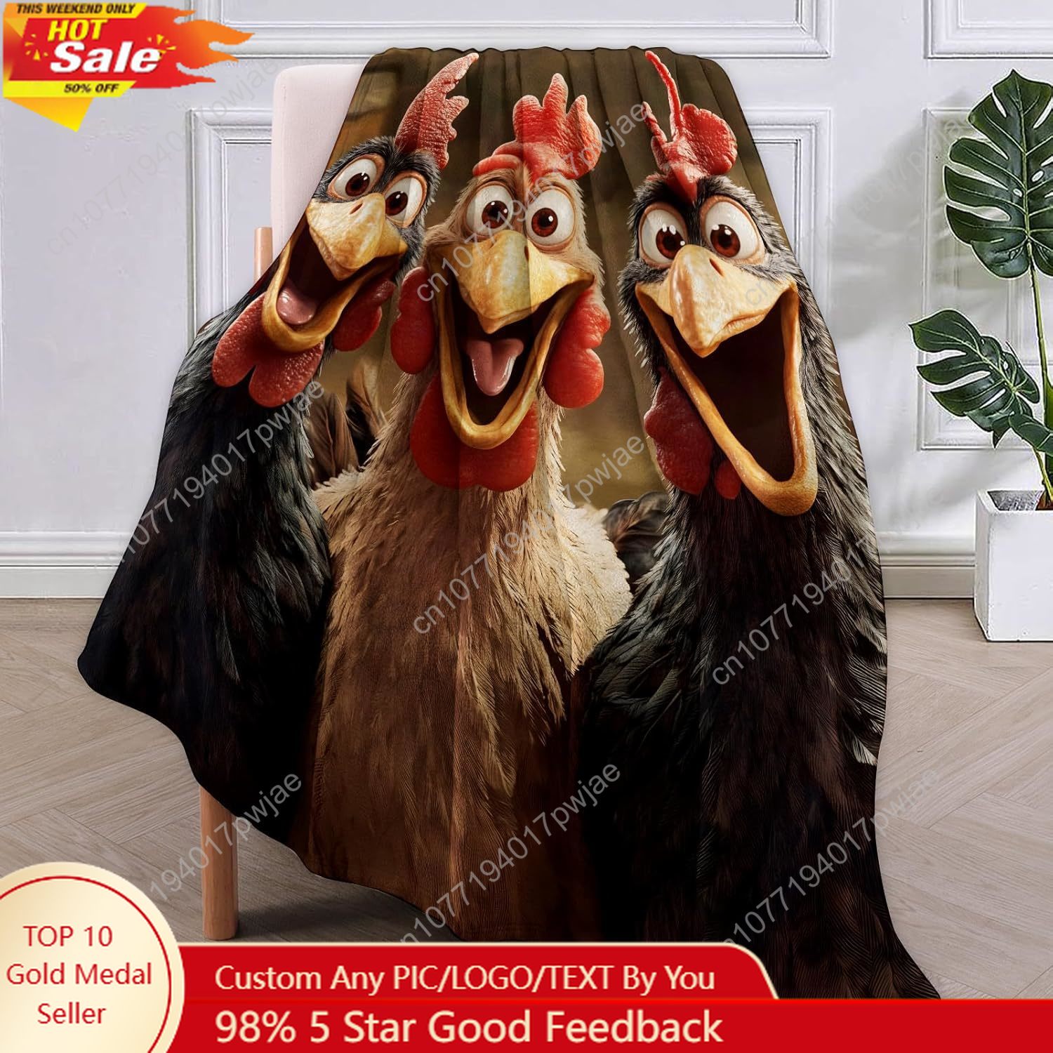 Home Textiles Throw - ของขวัญผ้าห่มไก่สำหรับผู้หญิง ผ้าห่มลายการ์ตูนไก่สามตัวที่มีความสุข ผ้าห่มผ้าสักหลาดนุ่ม อุ่น น้ำหนักเบา ผ้าห่มสั่งทำพิเศษ