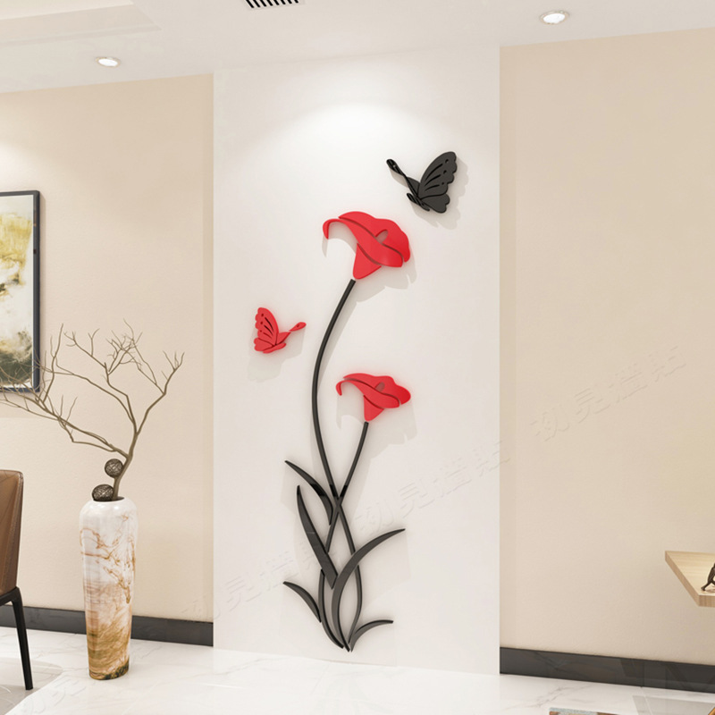 Xt Home Textiles - DIY กระจกอะคริลิคสติ๊กเกอร์ติดผนัง Lily ดอกไม้ 3D ผนังตกแต่งวอลล์เปเปอร์ตกแต่งห้องนั่งเล่น