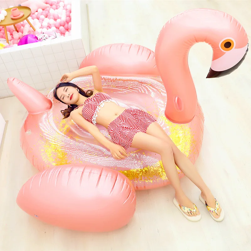 Fitted Sheet Deep - Hot Giant Sequined Flamingo Inflatable สระว่ายน้ําลอยแถว