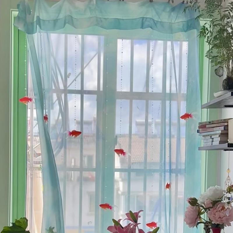 Curtain Sheer Voile - ผ้าม่านหน้าต่างโปร่งแสงสีฟ้าอ่อน ผ้าโปร่งบางกรองแสง นุ่ม ระบายอากาศได้ดี เหมาะสำหรับห้องนอน ห้องนั่งเล่น