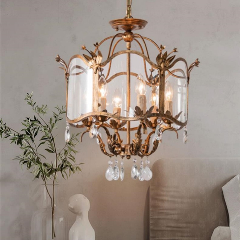 Home Textiles France - Retro Retro เทียนคริสตัลจี้โคมไฟห้องนอนห้องนั่งเล่นร้านอาหารห้องครัวบาร์ LED Chandelier Home