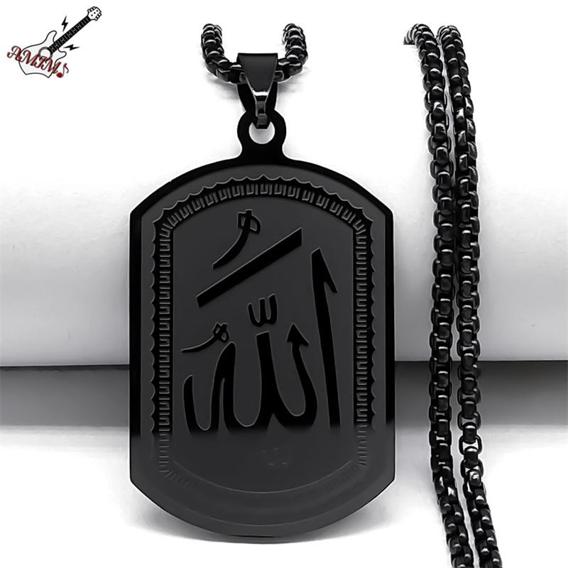 Home Quran - สร้อยคออิสลามอาหรับอัลเลาะห์สำหรับผู้ชาย/ผู้หญิงทำจากสแตนเลสสีดำสร้อยคออาหรับเครื่องประดับ acero inoxidable joyeria