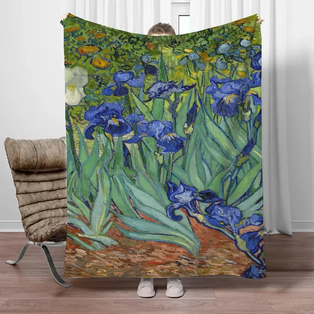 Home Textiles Throw - ผ้าห่มลายวานโก๊ะสไตล์โบโฮสำหรับโซฟา ผ้าไมโครไฟเบอร์หรูหรา ขนาดคิงไซส์ ของใช้ในบ้าน เหมาะสำหรับเตียงและโซฟา