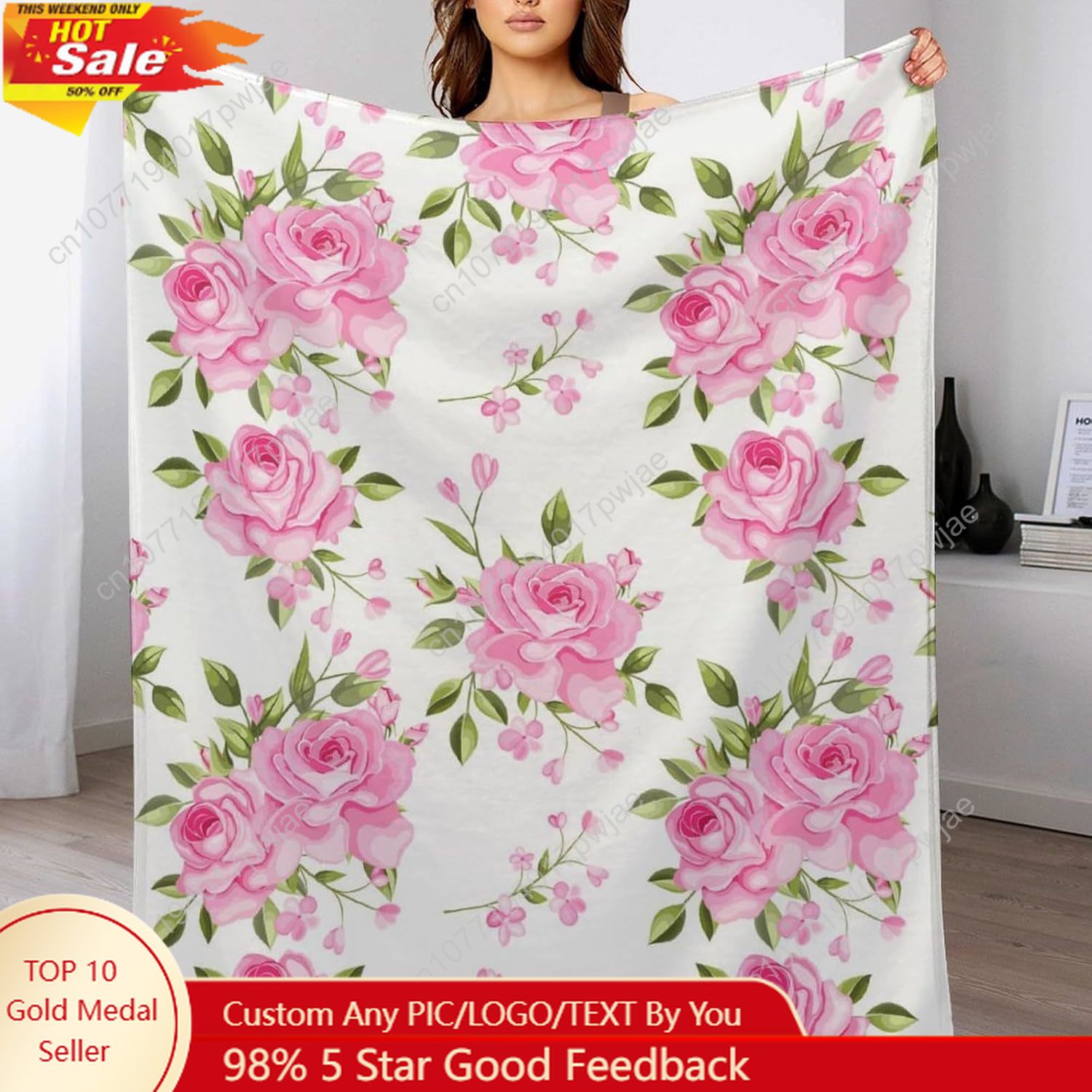 Home Textiles Throw - ผ้าห่มลายดอกไม้สีชมพู ของขวัญตกแต่งลายดอกไม้สำหรับผู้หญิงผู้ชาย ผ้าฟลีซเนื้อนุ่มพิเศษ ผ้าห่มนุ่มสบายหรูหรา น้ำหนักเบา สำหรับเตียง,โซฟา