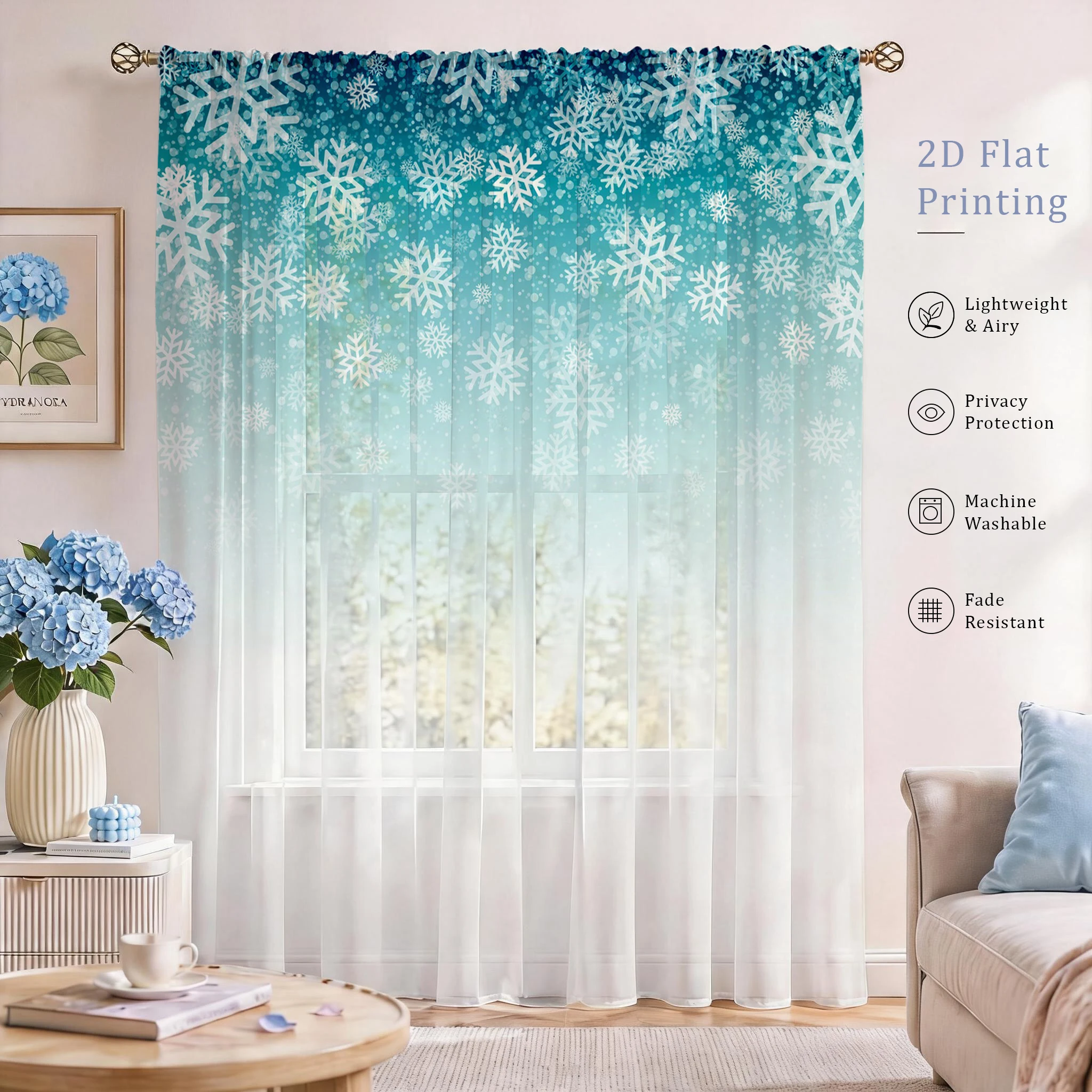 Curtain Sheer Voile - ผ้าม่านโปร่งไล่โทนสีลายดอกไม้ คุณภาพดี ผ้าโปร่งลดแสงเพื่อความเป็นส่วนตัว สำหรับห้องนั่งเล่น/ห้องนอน/ห้องเด็ก ของขวัญวันแม่