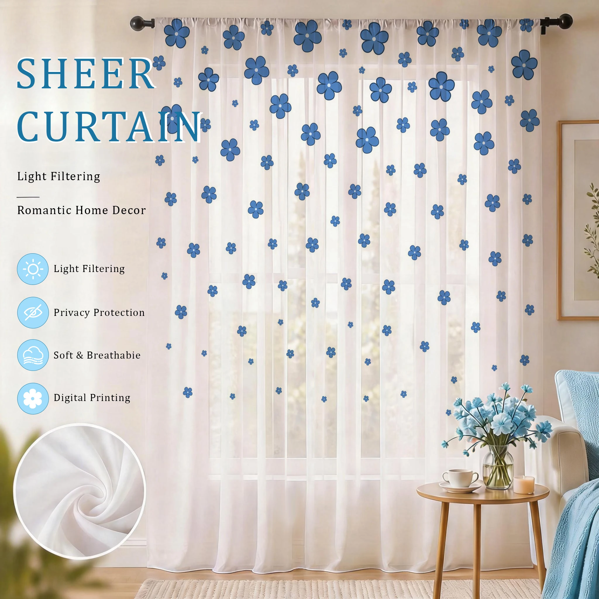 Curtain Sheer Voile - ผ้าม่านโปร่งไล่เฉดสีฟ้าอ่อนสไตล์โมเดิร์น คุณภาพดี ลดแสง ให้ความหรูหราและเป็นส่วนตัว เหมาะสำหรับห้องนั่งเล่น/ห้องนอน/ห้องเด็ก ของขวัญ