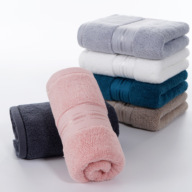 Home Textiles Toallas - 1 PC ผ้าเช็ดตัวผ้าฝ้าย 100% นุ่มดูดซับสีฟ้าสีเทาผ้าขนหนู Toalla