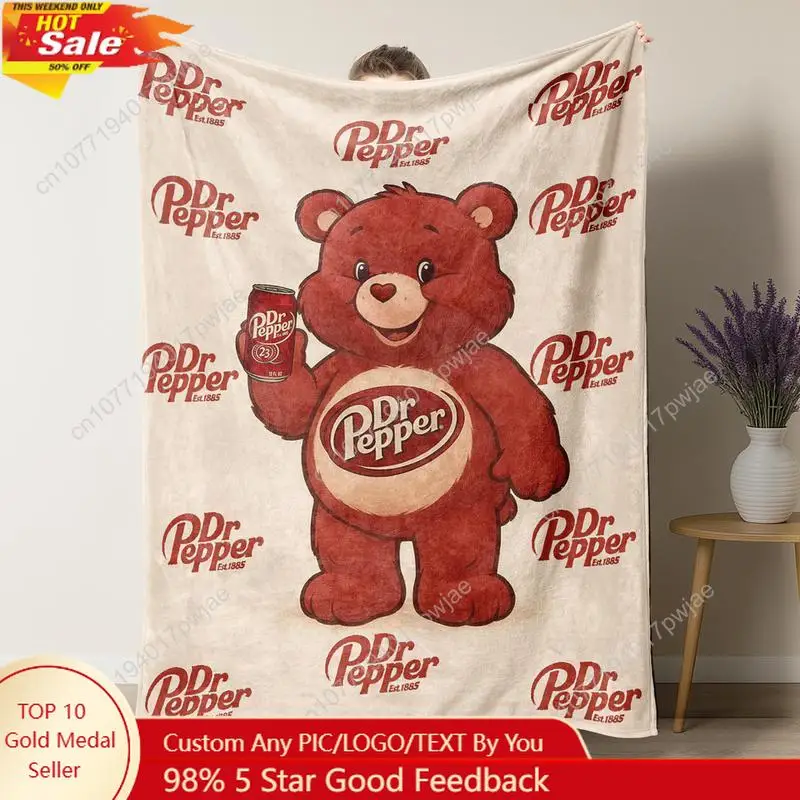 Home Textiles Throw - ผ้าห่มฟลานเนลลายหมีดร.เปปเปอร์ นุ่ม อุ่น ซักเครื่องได้ ใช้ตกแต่งผนังหรือห่มบนเตียง ของตกแต่งบ้านสั่งทำพิเศษ