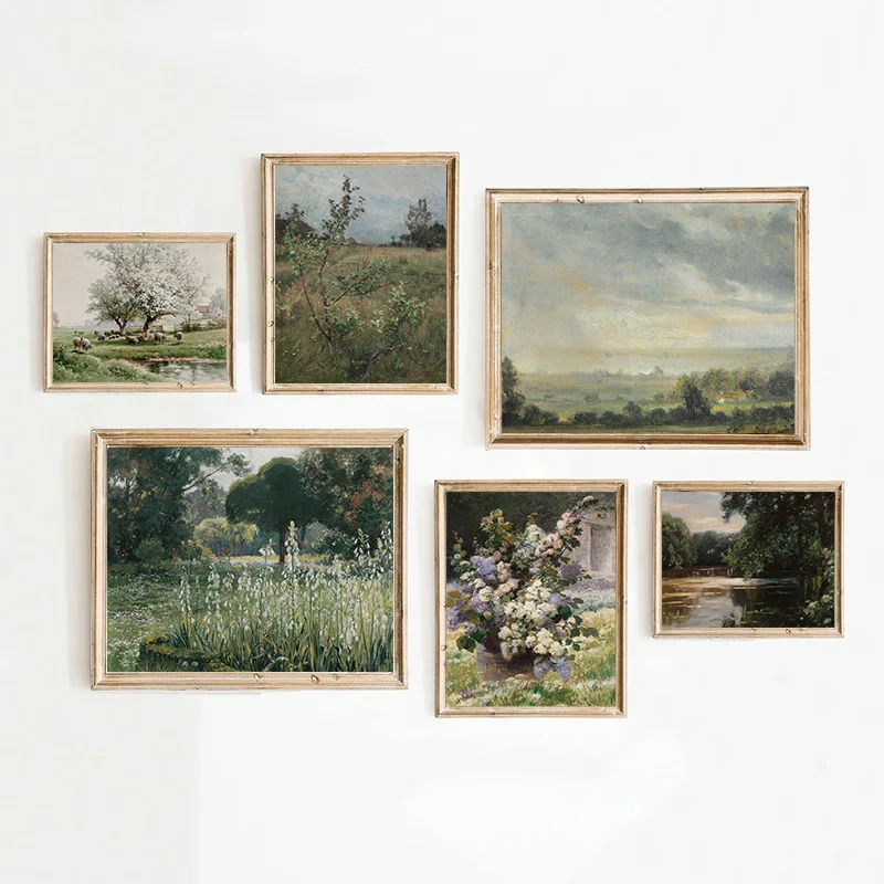 Home Textiles France - ภาพวาดวินเทจสไตล์ชนบทฝรั่งเศส ภาพทิวทัศน์ฤดูใบไม้ผลิ ภาพพิมพ์บนผ้าใบสำหรับตกแต่งบ้านสไตล์ฟาร์มเฮาส์