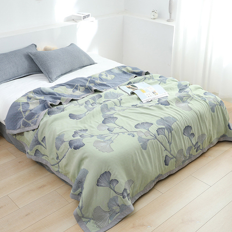 Home Textiles City - สิ่งทอเมืองผ้าเนื้อนุ่มพื้นผิวสีเขียวอ่อนโยนผ้าห่มด้วยรูปแบบแปะก๊วยการตกแต่งที่สะดวกสบายทุกฤดูกาลสําหรับเตียงโซฟาและห้องนั่งเล่น