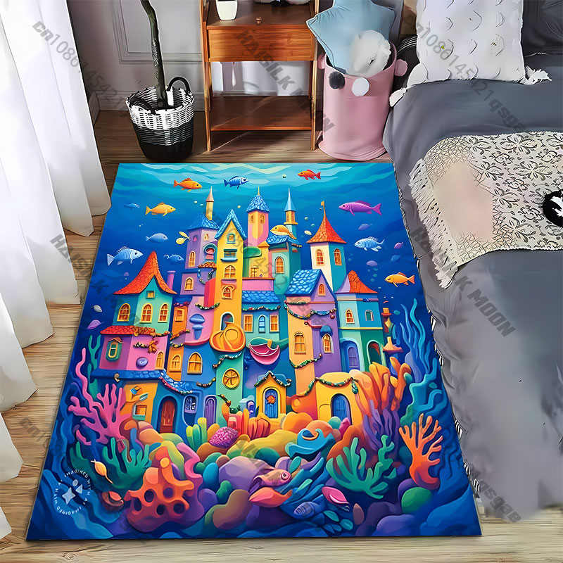 Home Textiles City - เมืองใต้น้ำที่มีสีสันสดใส พรมโยคะ ตกแต่งห้องนั่งเล่น พรมปูพื้นสำหรับเด็ก พรมเช็ดเท้า พรมปูพื้น
