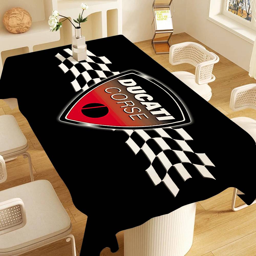 Home Textiles Today Logo - ผ้าปูโต๊ะลายโลโก้รถมอเตอร์ไซค์ D-Ducaties สำหรับงานปิกนิกในร่มและกลางแจ้ง งานปาร์ตี้ ผ้าคลุมโต๊ะอาหารในครัว ตกแต่งงานแต่งงาน