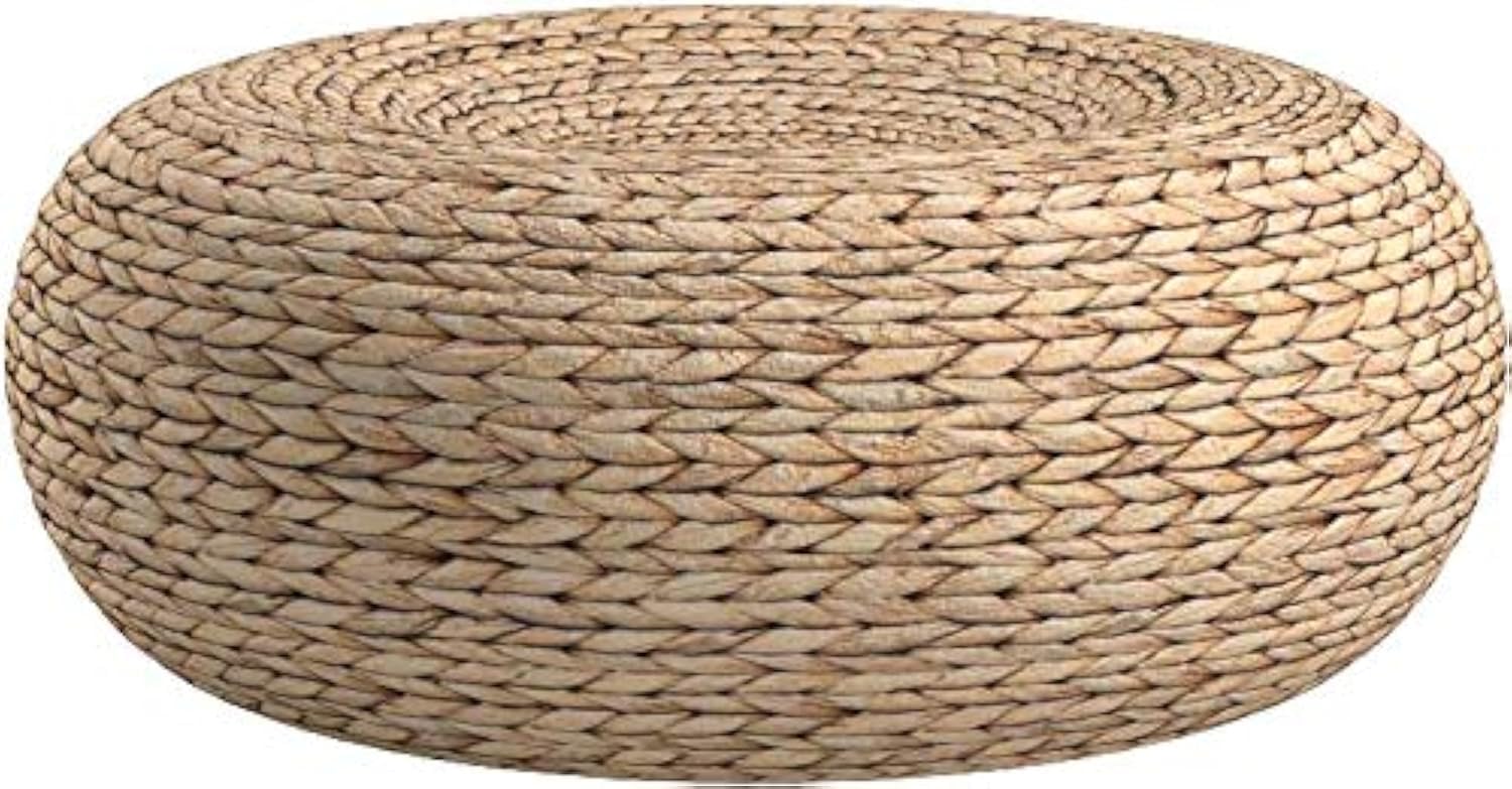 Floor Cushion Pouf - เบาะรองนั่งทรงกลมทำมือจากฟาง สำหรับนั่งสมาธิและโยคะ ขนาดเส้นผ่านศูนย์กลาง 15.7 นิ้ว สูง