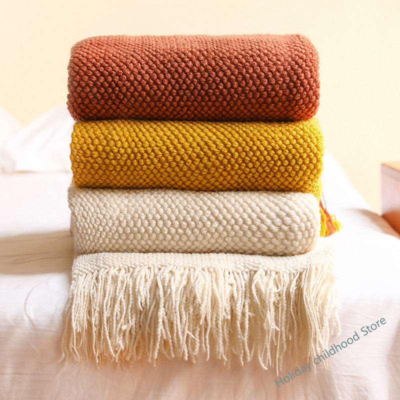 Home Textiles City - ผ้าห่มถักหนาลายข้าวโพดสำหรับตกแต่งบ้านสิ่งทอ130x240cm ผ้าคลุมเตียงสำหรับฤดูหนาว