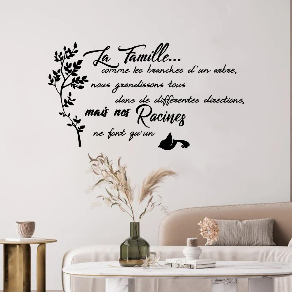 Home Textiles France - ภาษาฝรั่งเศสคําครอบครัว Tree BIRD สติ๊กเกอร์ติดผนังห้องครัวห้องนอน La Famille