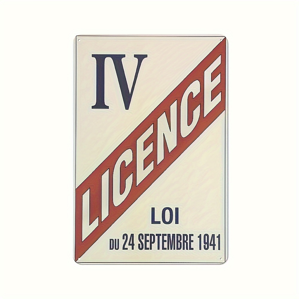 Home Textiles France - ป้ายโลหะกฎหมายแอลกอฮอล์ฝรั่งเศส - ป้ายติดผนังสไตล์เรโทร รุ่น Licence IV