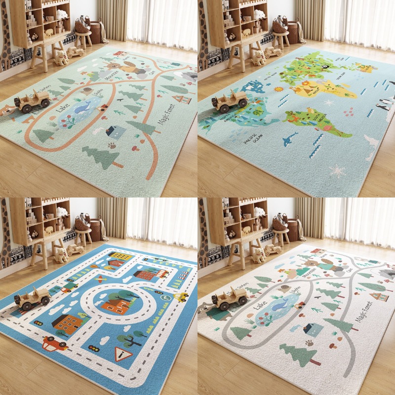 Home Textiles City - พรมเพื่อการศึกษาสำหรับเด็ก คอลเลคชั่นแผนที่โลก ลายถนนเมือง ป่ามหัศจรรย์ แผ่นรองเล่นขนาดใหญ่สำหรับตกแต่งห้องเด็ก
