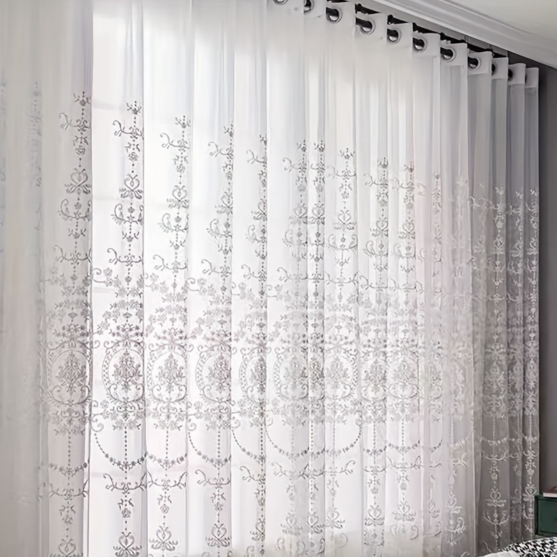 ผ้าม่านโปร่งแสงสีขาวปักลายดอกไ - Curtain Sheer Voile บทวิจารณ์และราคา