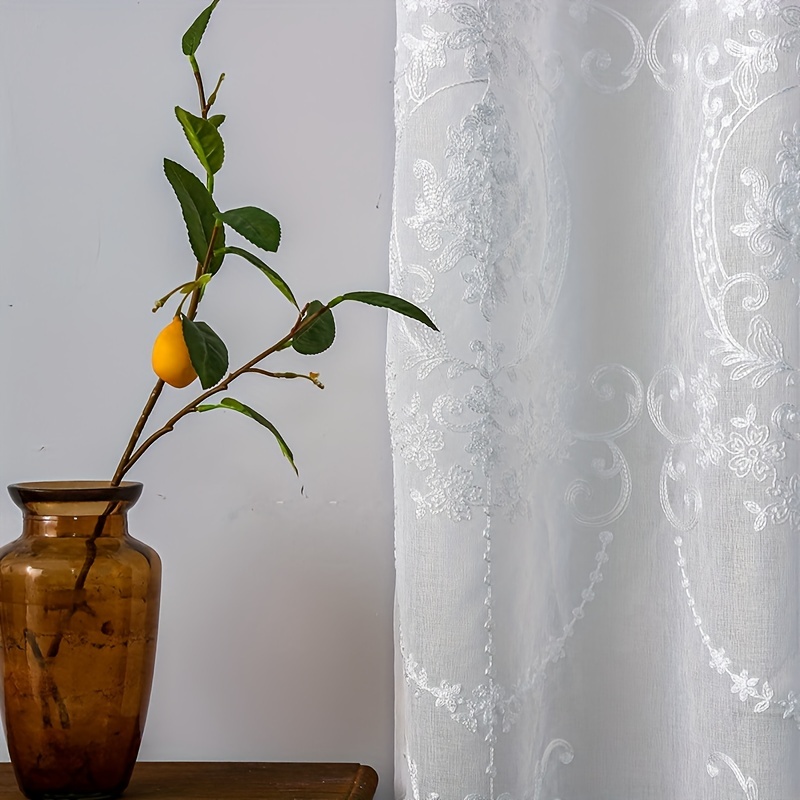 ผ้าม่านโปร่งแสงสีขาวปักลายดอกไ - Curtain Sheer Voile บทวิจารณ์และราคา