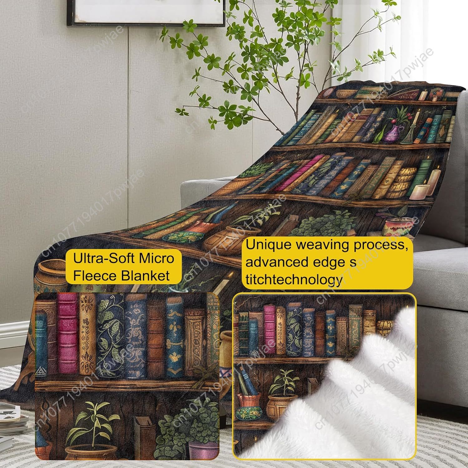 ผ้าห่มลายชั้นวางหนังสือวินเทจ  - Home Textiles Throw บทวิจารณ์และราคา