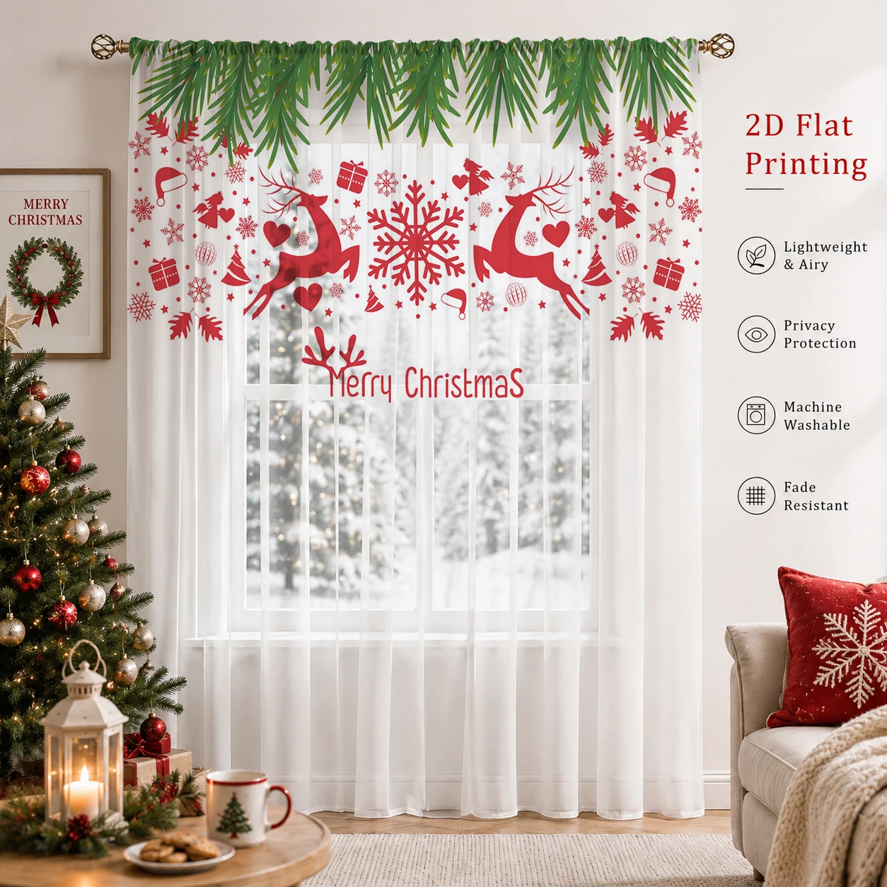 ผ้าม่านโปร่งไล่เฉดสีคริสต์มาส  - Curtain Sheer Voile บทวิจารณ์และราคา
