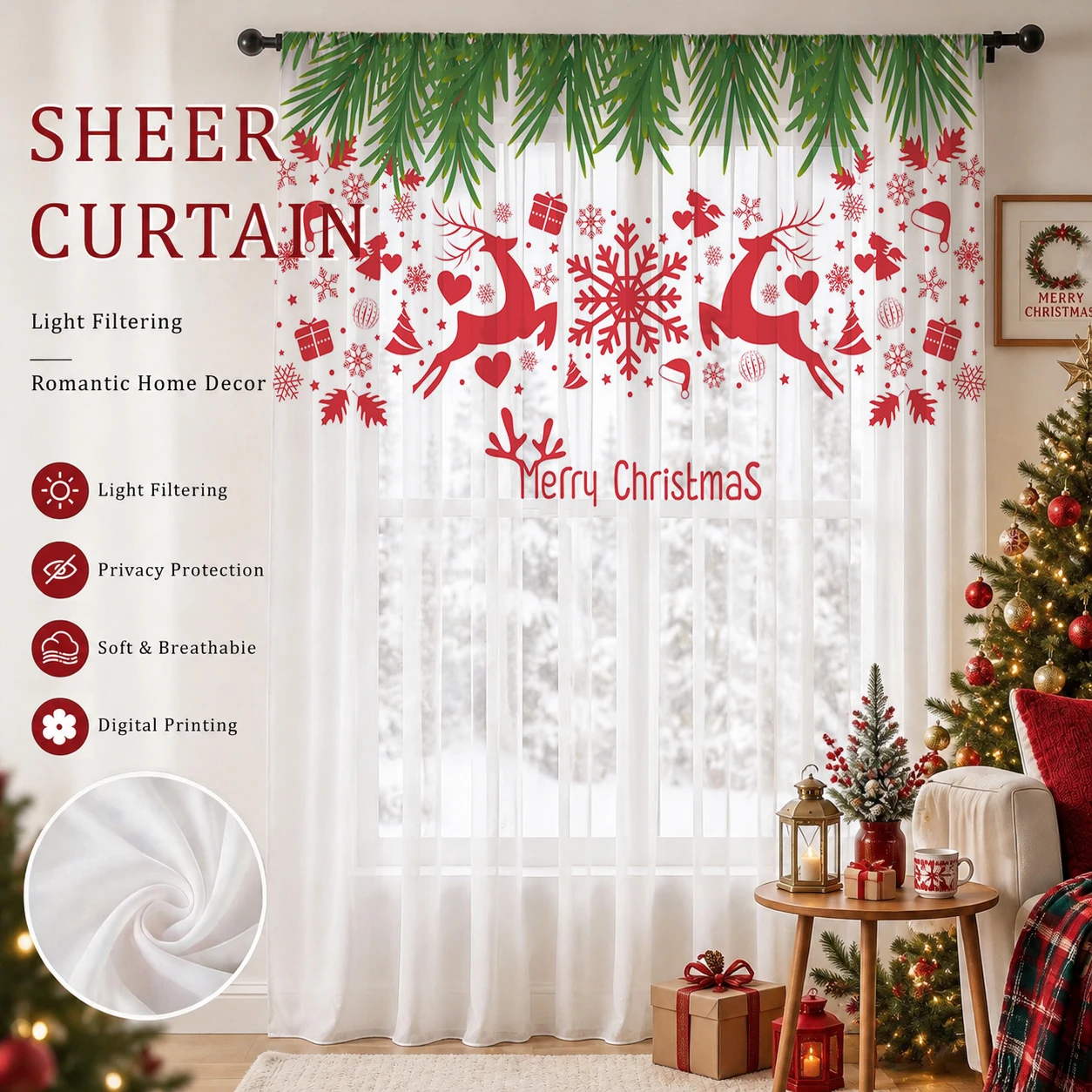 ผ้าม่านโปร่งไล่เฉดสีคริสต์มาส  - Curtain Sheer Voile บทวิจารณ์และราคา