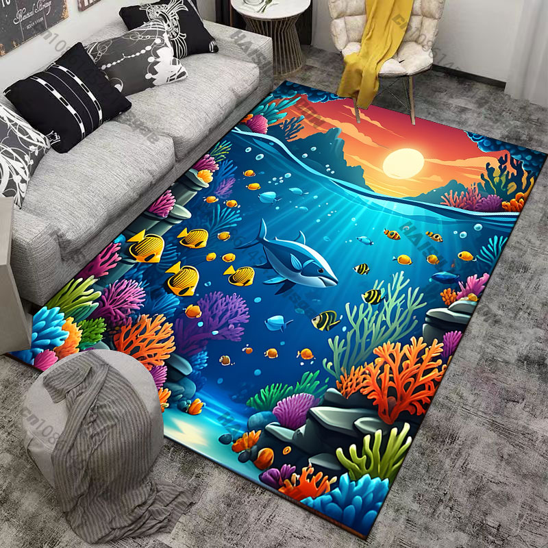 เมืองใต้น้ำที่มีสีสันสดใส พรมโ - Home Textiles City บทวิจารณ์และราคา