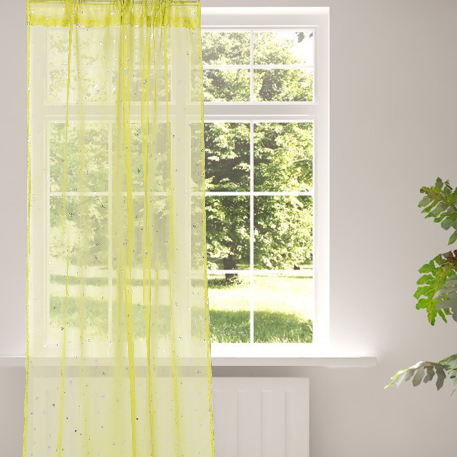 ผ้าม่านโปร่งสีเขียวลายดาวสีเงิ - Curtain Sheer Voile บทวิจารณ์และราคา