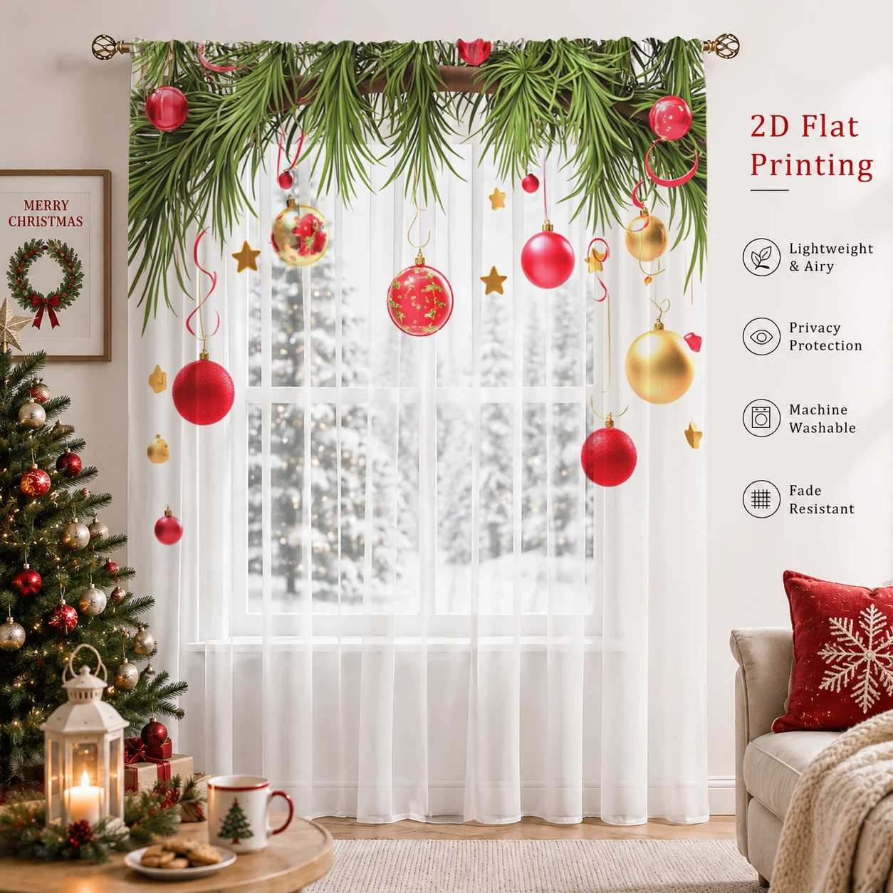 ผ้าม่านโปร่งไล่เฉดสีคริสต์มาส  - Curtain Sheer Voile บทวิจารณ์และราคา