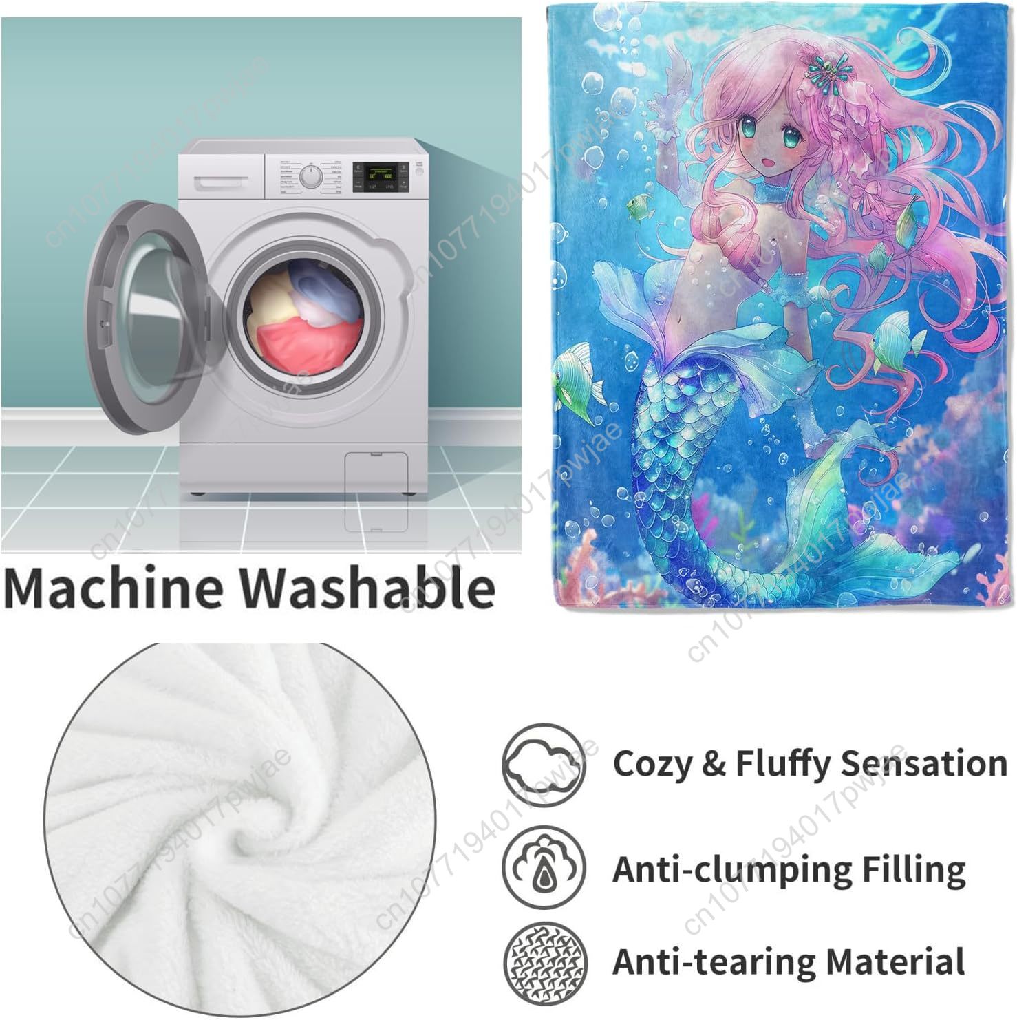 ผ้าห่มลายการ์ตูนนางเงือกน่ารัก - Home Textiles Throw บทวิจารณ์และราคา
