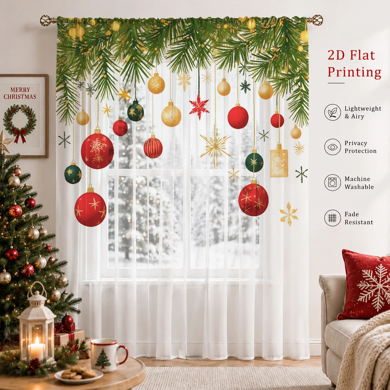 ผ้าม่านโปร่งไล่เฉดสีคริสต์มาส  - Curtain Sheer Voile บทวิจารณ์และราคา