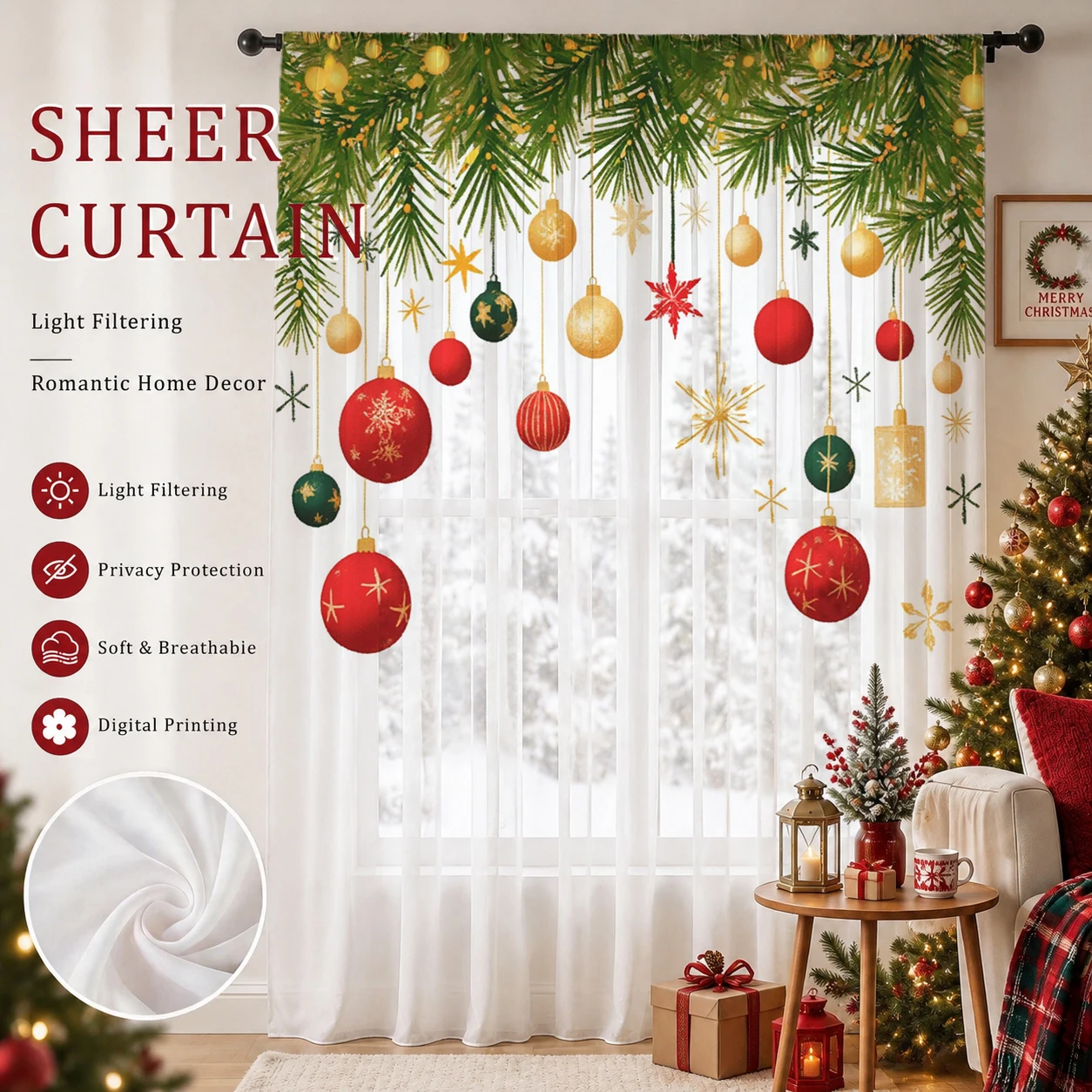 ผ้าม่านโปร่งไล่เฉดสีคริสต์มาส  - Curtain Sheer Voile บทวิจารณ์และราคา