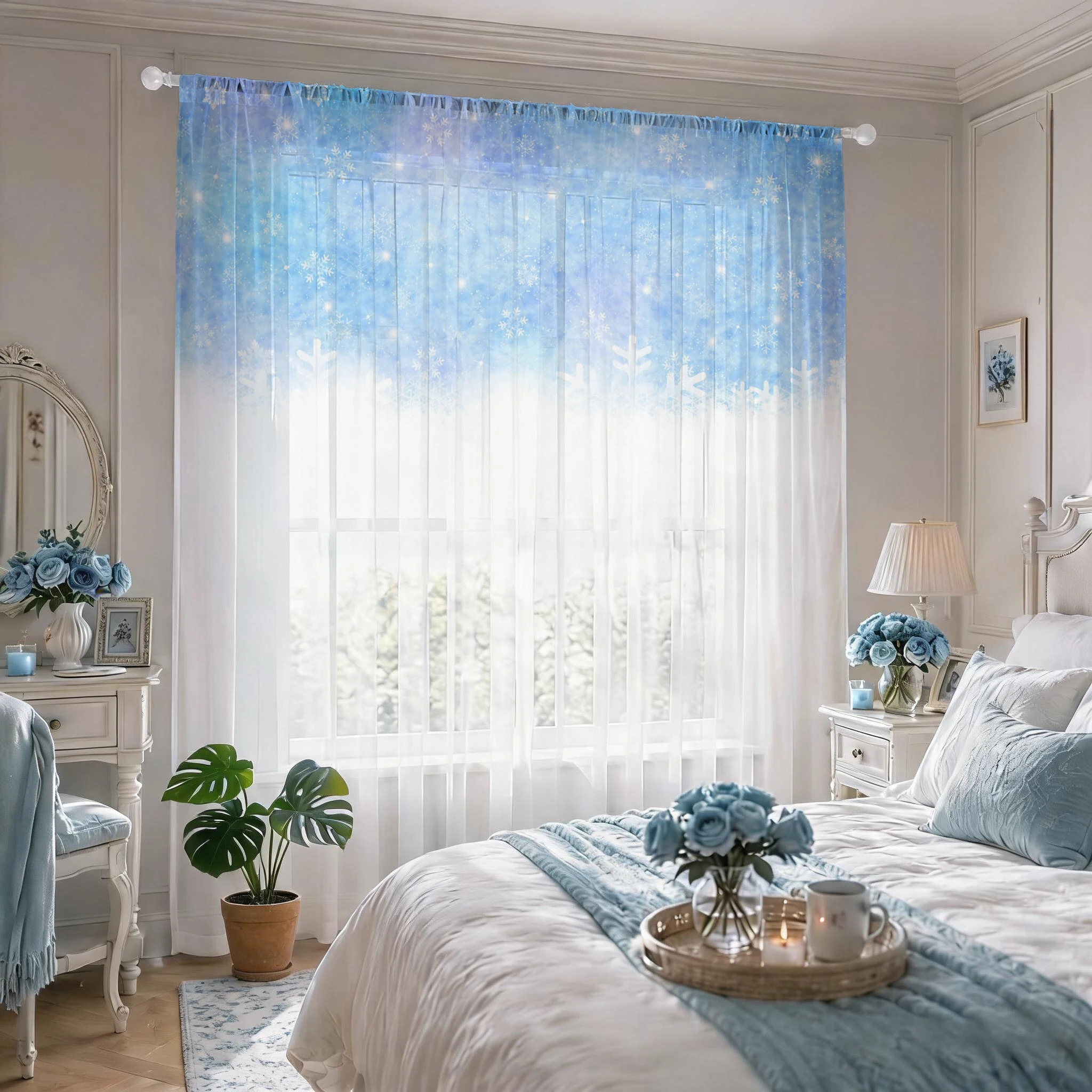 ผ้าม่านโปร่งไล่โทนสีลายดอกไม้  - Curtain Sheer Voile บทวิจารณ์และราคา