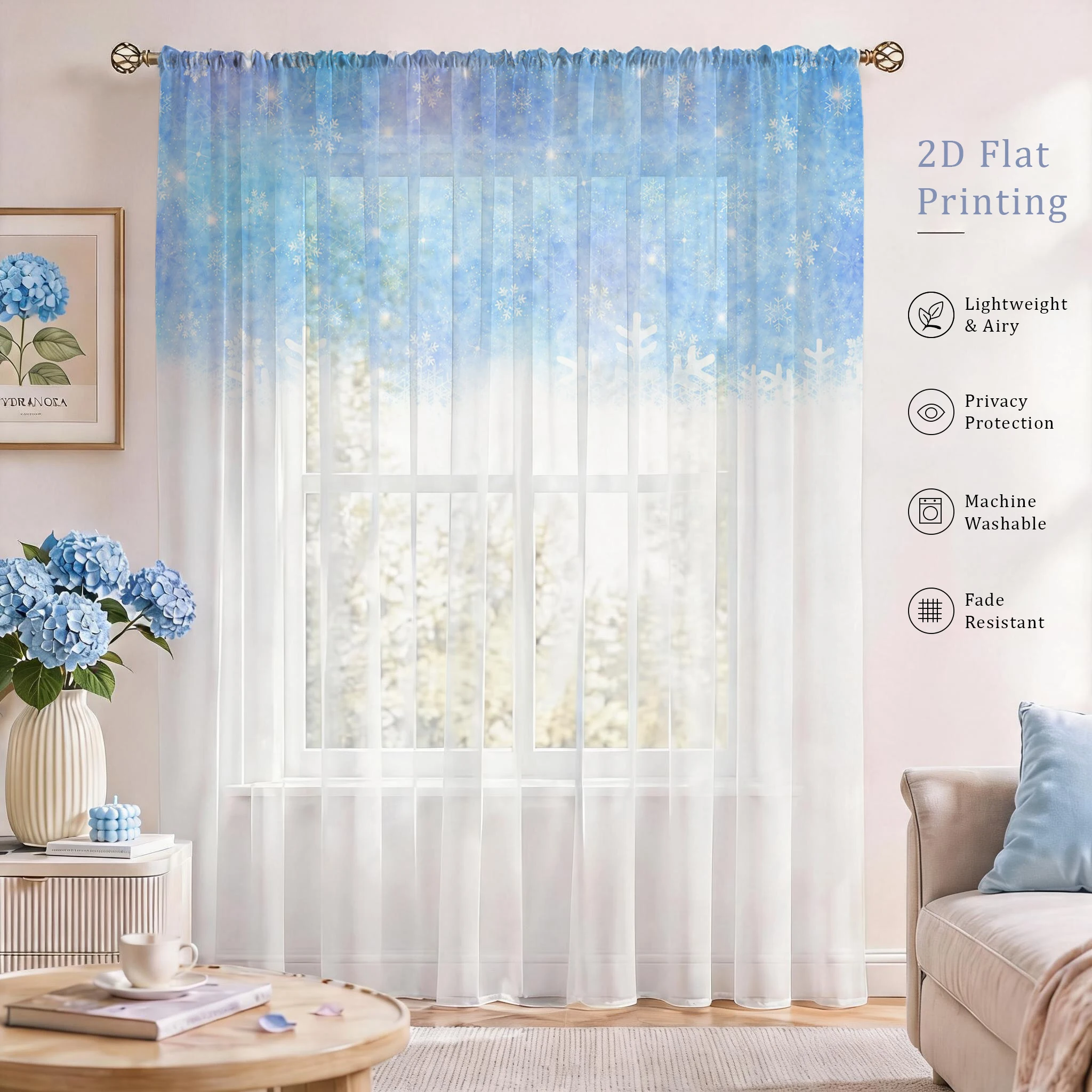 ผ้าม่านโปร่งไล่โทนสีลายดอกไม้  - Curtain Sheer Voile บทวิจารณ์และราคา